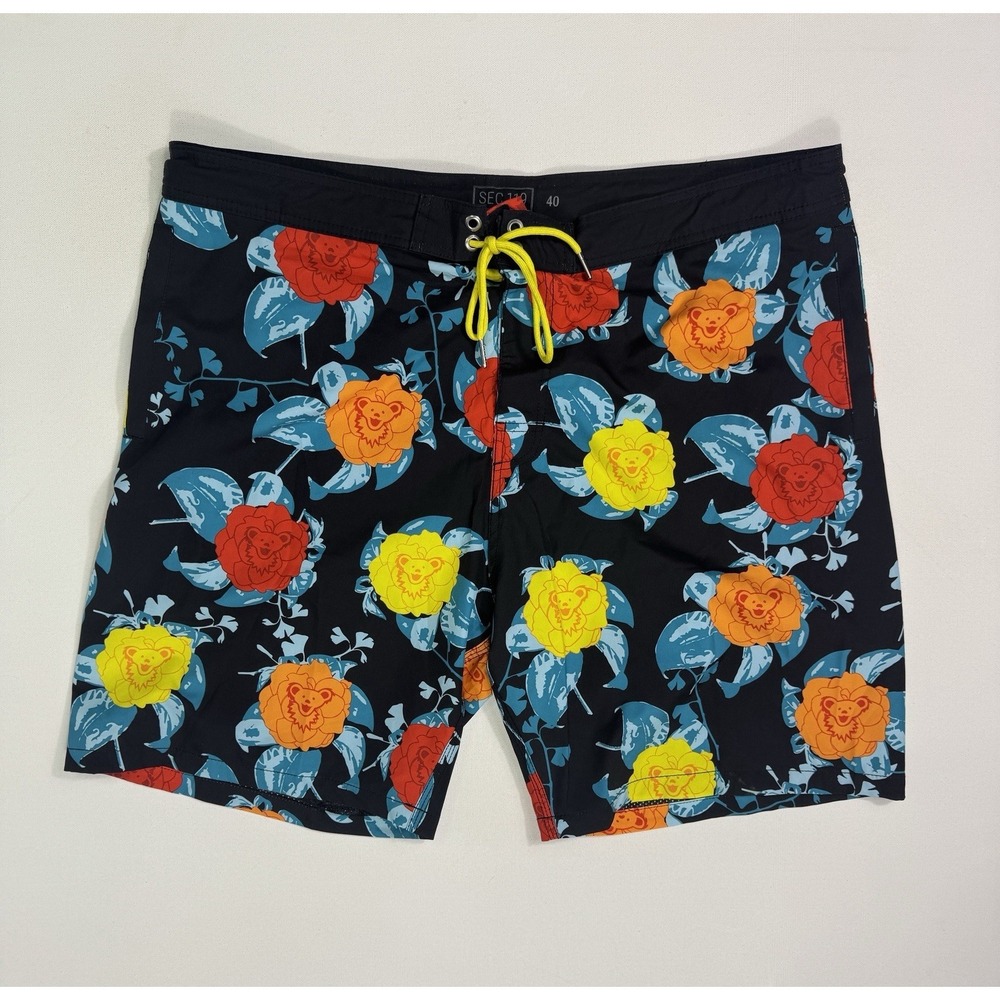 Sec 119 Board Shorts Mens 40 Grateful Dead Floral Bear Swim Scarlett Fire